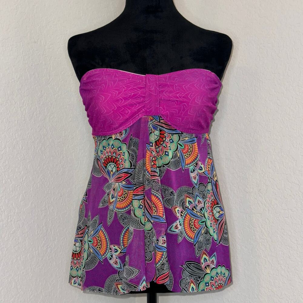 Croft & Borrow Fuchsia Pink Tankini Top Boho Paisley Y2K Sleeveless Women's 12‎